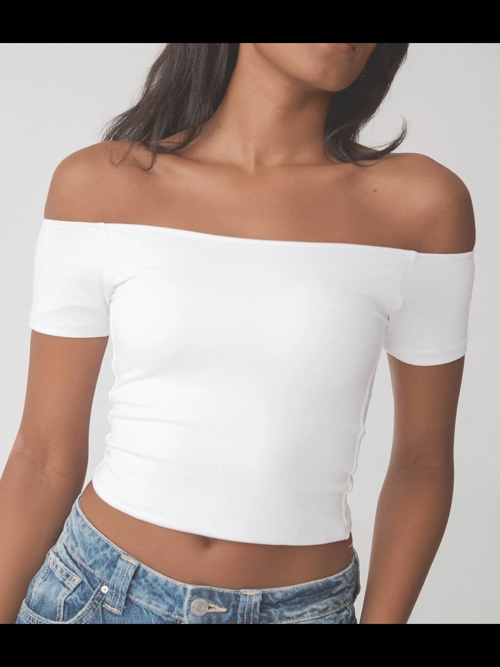 Off-Shoulder White Stretch Crop Top